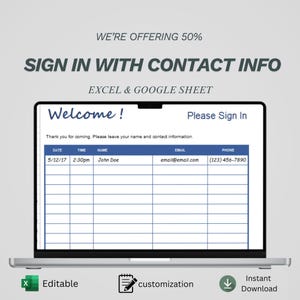 Inloggningsformulär med kontaktuppgifter | Gästlista och närvarospårare för evenemang | Digital inloggningslista i Excel - mall för Google Sheets