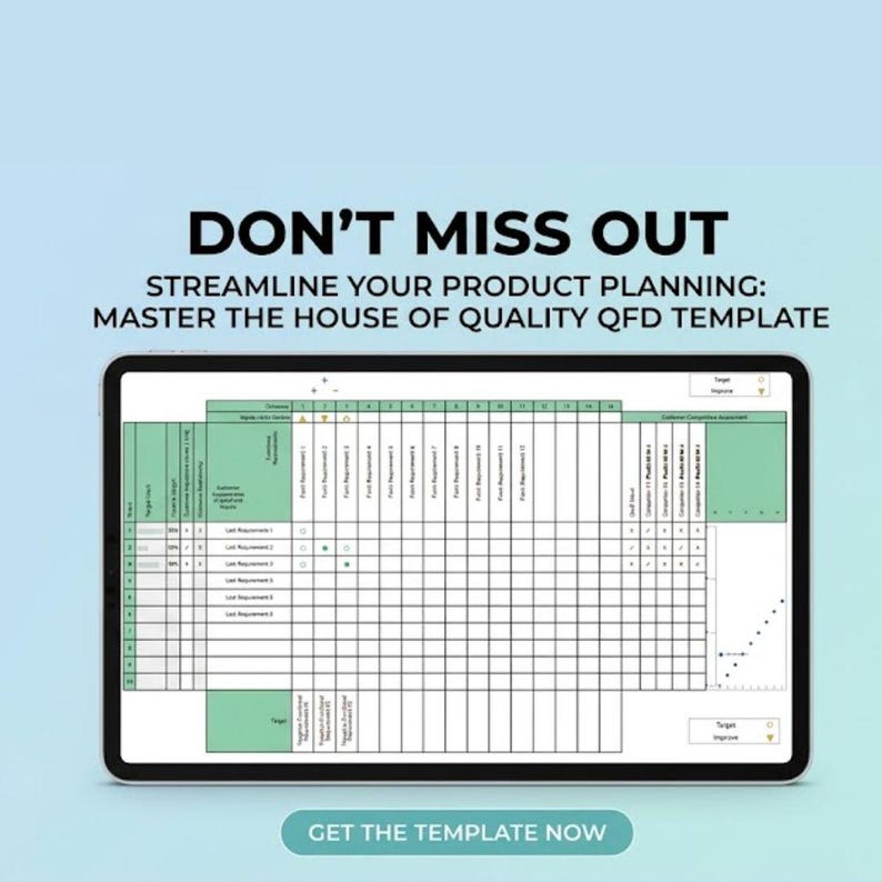 Quality Function Deployment Template | House of Quality Matrix | Customer Requirements Tracker | Product Development Framework Excel image 5