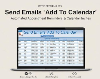 Excel-sjabloon voor geautomatiseerde afsprakentracker | E-mails verzenden en toevoegen aan agenda | Manager uitnodigen | Herinneringsplanner | Productiviteitstool