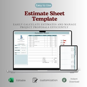 Excel-mall för uppskattningsblad | Kalkylblad för projektoffert | Prisuppgift och fakturauppskattning | Google Sheets