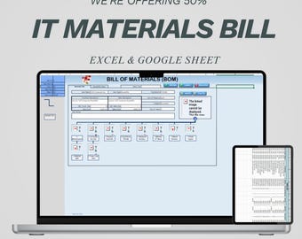 Plantilla de lista de materiales (BOM) de Excel / Rastreador de inventario de fabricación / Hoja de cálculo para calcular el costo de ensamblaje del producto