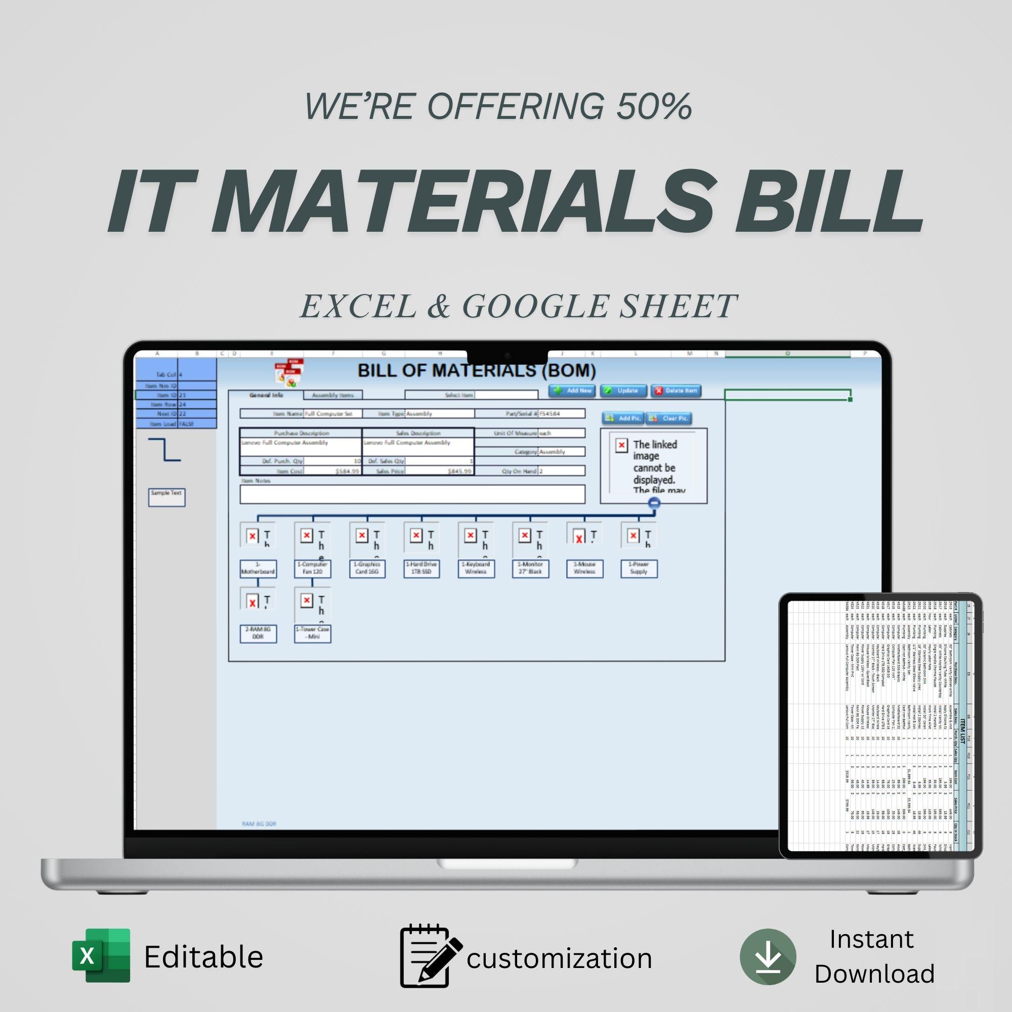 Manufacturing Assembly Guide Excel Bill of Materials BOM Excel Template | Manufacturing Inventory Tracker ...