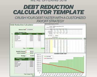 Schuldverminderingscalculator Spreadsheet | Sneeuwballawinetracker en creditcardbetalingsplanner | Maandelijkse schuldmanager | Excel-sjabloon