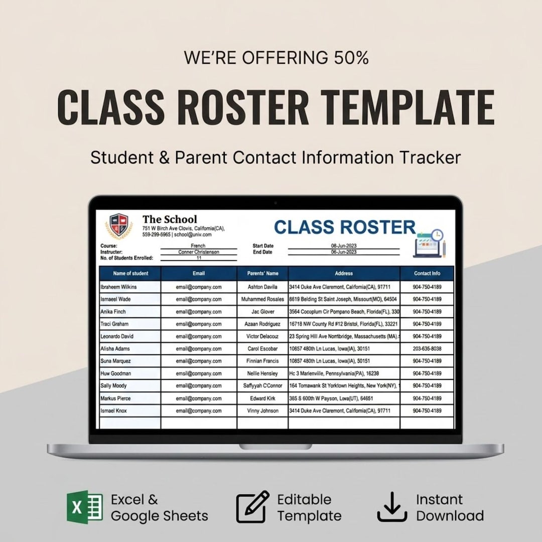 Roster Tracker Class Roster Template | Student Parent Contact Tracker | Teacher Log ...