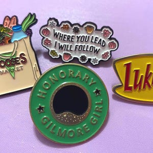 Gilmore Girls Enamel Pins: Luke’s Diner, Honorary Girlmore Girl, Doose’s Market, and ‘Where You Lead, I Will Follow’ | Nostalgic Gift