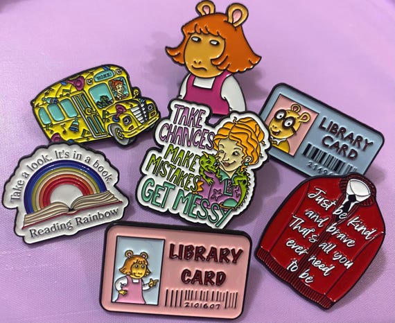 PBS-Inspired Enamel Pins: Arthur, Magic School Bus, Mister Rogers, and Reading Rainbow | 90s Nostalgia