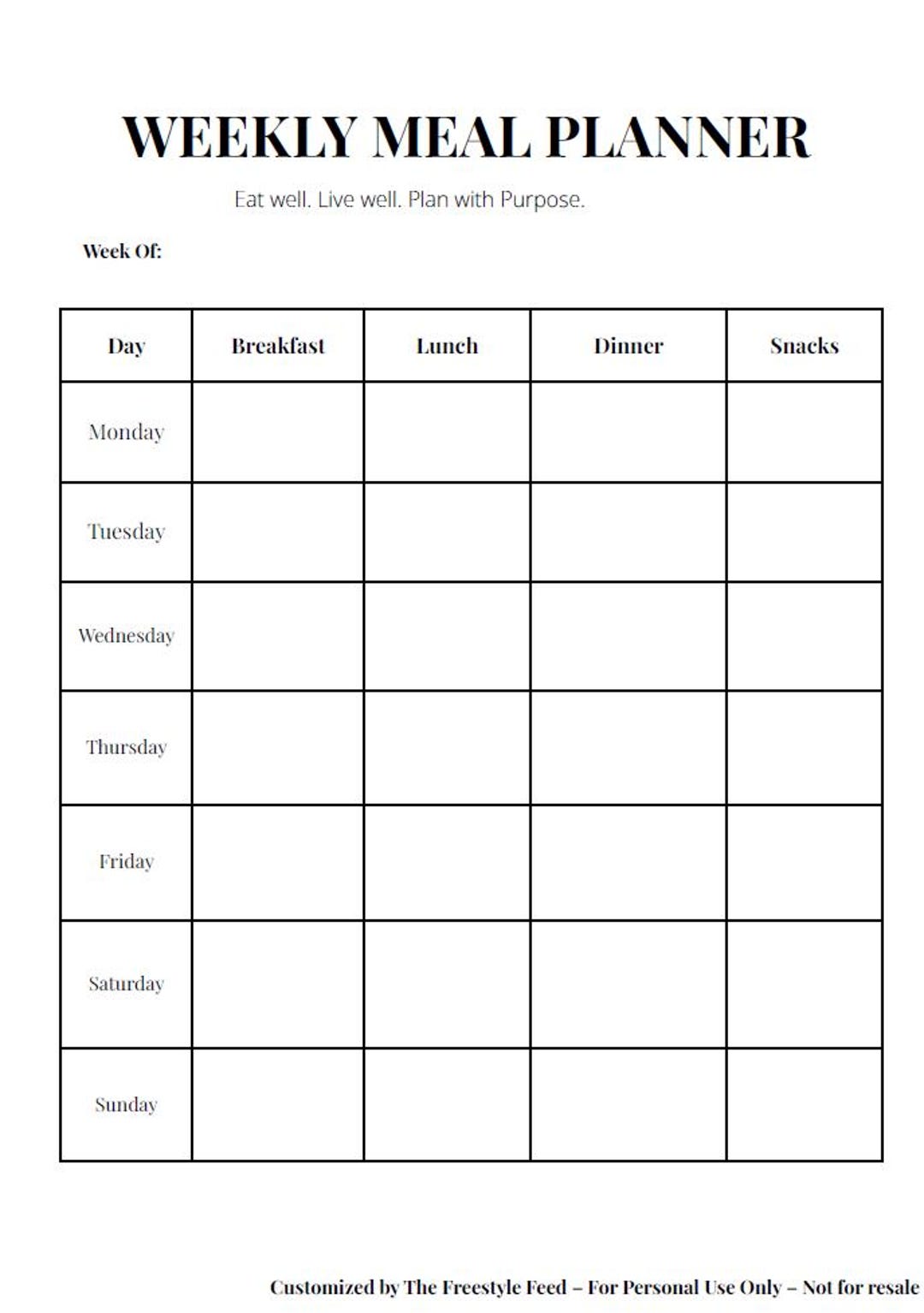 Easy Minimalist Weekly Meal Planner & Grocery List. Printable PDF. Meal ...