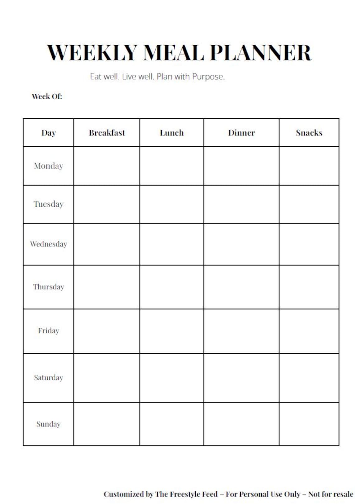 Easy Minimalist Weekly Meal Planner & Grocery List. Printable PDF. Meal ...
