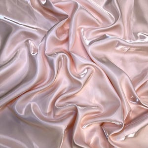 Blush Pink Liquid Bridal Satin Fabric by the Yard - Ultra Glossy Iridescent Blush Pink Silky Satin Fabric for Bridal Gowns, Couture, Dress