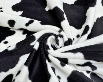 Black and White Cow Velboa Faux Fur Animal Print Velboa Fabric by the Yard, Cow Print Fur Fabric for Upholstery Pillow Covers Costumes Toys