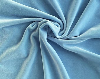 Baby Blue Stretch Velvet Fabric by the Yard – Soft 4-Way Light Blue Velour, 58” Wide, for Gowns, Bows, Costumes, Drapes, DIY