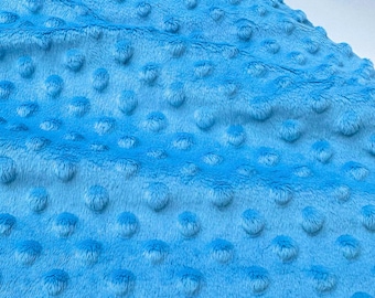 Sky Blue Minky Dot Fleece Fabric by the Yard, Dimple Dot Minkee Fabric Aqua Blue Plush Fabric for Blankets, Pillow Covers  Baby Blanket