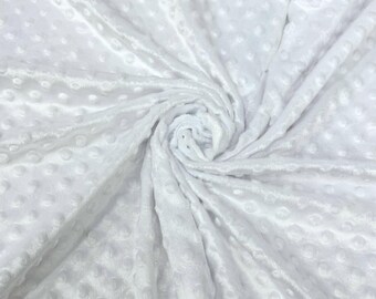 White Minky Dot Fleece Fabric by the Yard, Dimple Dot Minkee Fabric, White Plush Fabric for Blankets, Pillow Covers, Baby Blanket