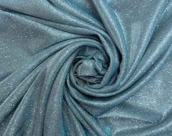 Aqua Blue Metallic Lurex Glitter Fabric, Aqua Glitter Spandex Knit Fabric by the Yard, Sparkle Aqua Blue Shimmer Fabric for Evening Gowns