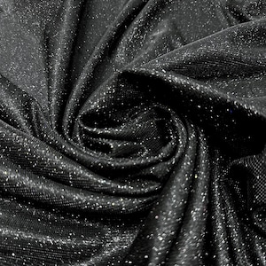 Black Lurex Glitter Fabric, Black Glitter Spandex Knit Fabric by the Yard, Sparkle Black Shimmer Fabric for Evening Gowns,Backdrops,Costume