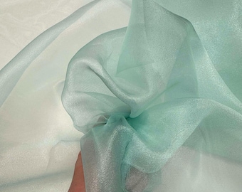 Mint Crystal Organza Fabric by the Yard – Sea Green Sheer Iridescent Fabric for Dresses, Wedding Decor, Draping & Crafts (60" Wide)