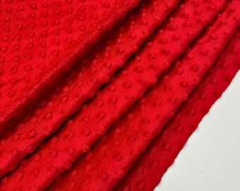 Red Minky Dot Fleece Fabric by the Yard, Dimple Dot Minkee Fabric Red Plush Fabric for Blankets, Pillow Covers Soft Toys, Baby Blanket
