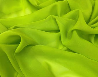 Lime Green Chiffon Fabric By Yard,  Lime Green Silky Chiffon fabric, Light Weight Sheer Chiffon for Drapes, Bridal Dress, Table Runner