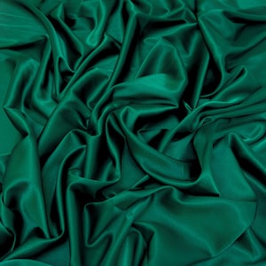 Hunter Green Faux Silk Stretch Satin Charmeuse Fabric by the Yard, Emerald Green Satin Charmeuse Fabric for Wedding Gowns Bridesmaid Dress
