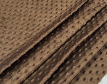 Brown Minky Dot Fleece Fabric by the Yard, Brown Dimple Dot Minkee Fabric, Brown Plush Fabric for Blankets, Pillow Covers, Baby Blanket