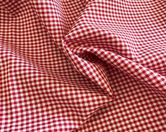 Red and White Gingham Fabric by Yard 1/8” squares, Poly Cotton Red and White Checkered Fabric for Farmhouse Tablecloth Dress Curtains