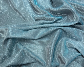 Baby Blue Metallic Lurex Glitter Fabric, Light Blue Glitter Spandex Knit Fabric by the Yard, Sparkle Blue Shimmer Fabric for Evening Gowns