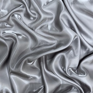 Silver Liquid Bridal Satin Fabric by the Yard, Reflective Ultra Glossy Iridescent Silver Silky Satin Fabric for Bridal Gowns, Couture, Dress