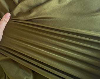 Olive Shiny Milliskin Nylon Spandex Fabric by the Yard 60" Wide, 4-Way Silky Stretch Olive Spandex Fabric for Swimwear, Gowns, Activewear