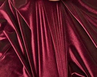 Burgundy Stretch Velvet Fabric by the Yard – Soft 4-Way Spandex Velour, Rich Burgundy Velvet for Gowns, Headwraps, Dresses, Decor