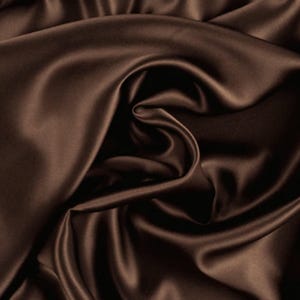 Brown Faux Silk Stretch Satin Charmeuse Fabric by the Yard, Brown Satin Charmeuse Fabric for Wedding Gowns, Bridesmaid Dresses