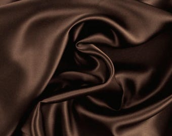 Brown Faux Silk Stretch Satin Charmeuse Fabric by the Yard, Brown Satin Charmeuse Fabric for Wedding Gowns, Bridesmaid Dresses