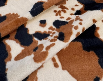 Brown Cow Velboa Faux Fur Animal Print Fabric by the Yard, Cow Print Fur Fabric for Upholstery, Pillow Covers, Costumes, Toys, Home Decor