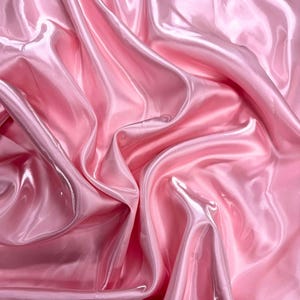 Baby Pink Liquid Satin Fabric by Yard, Crystal Reflective Ultra Glossy Shimmer Baby Pink Silky Satin Fabric for Bridal Gowns, Couture, Dress