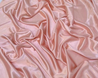 Blush Pink Silky Stretch Satin Fabric by the Yard, Blush Pink Stretch Charmeuse Fabric for Wedding Gowns, Bridesmaid Dresses, Silky Dress