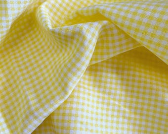 Yellow and White Gingham Fabric by Yard, 1/8” squares Poly Cotton Yellow and White Checkered Fabric for Farmhouse Tablecloth Dress Curtains