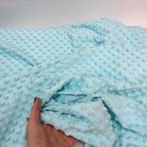 Ice Blue Minky Dot Fleece Fabric by the Yard, Dimple Dot Minkee Fabric Blue Plush Fabric for Blankets, Pillow Covers Soft Toys, Baby Blanket