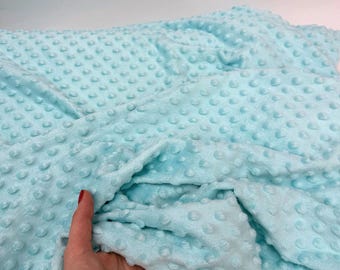 Ice Blue Minky Dot Fleece Fabric by the Yard, Dimple Dot Minkee Fabric Blue Plush Fabric for Blankets, Pillow Covers Soft Toys, Baby Blanket