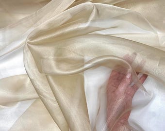 Champagne Crystal Organza Fabric by the Yard – Light Gold Sheer Sparkle Fabric for Wedding Gowns, Veils, Backdrops & Decor (60" Wide)