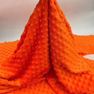 Bright Orange Minky Dot Fleece Fabric by the Yard, Dimple Dot Minkee Fabric, Orange Plush Fabric for Blankets, Pillow Covers, Baby Blanket