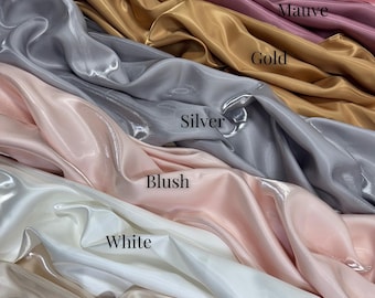 Liquid Satin Fabric by the Yard, Crystal Reflective Satin Fabric, Ultra Glossy Shimmer Bridal Satin Fabric for Bridal Gowns, Couture, Dress