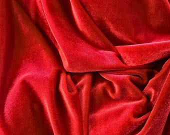 Red Stretch Velvet Fabric by the Yard – Bright Luxury 4-Way Spandex Velour, Soft Velvet for Dresses, Gowns, Bows, Backdrops