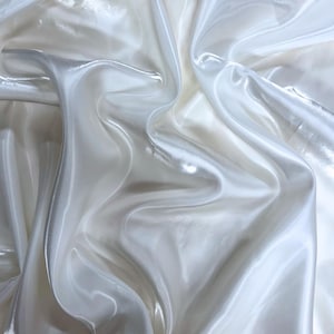White Liquid Satin Fabric by Yard, Crystal Reflective Ultra Glossy Shimmer White Silky Satin Fabric for Bridal Gowns, Couture, Dress