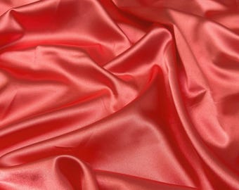 Salmon Coral Silky Stretch Satin Fabric by the Yard, Salmon Stretch Charmeuse Fabric for Wedding Gowns, Bridesmaid Dresses, Silky Dress