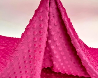 Hot Pink Minky Dot Fleece Fabric by the Yard, Dimple Dot Minkee Fabric, Hot Pink Plush Fabric for Blankets, Pillow Covers, Baby Blanket