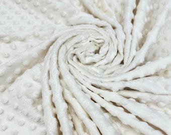 Ivory Minky Dot Fleece Fabric by the Yard, Dimple Dot Minkee Fabric, Ivory Plush Fabric for Blankets, Pillow Covers, Baby Blanket
