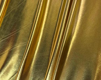 Metallic Gold Foil Lame Spandex Fabric by the Yard, 4 Way Stretch Gold Lame Fabric, All Over Foil on stretch Knit for Costumes, Dance Wear