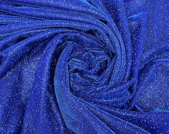 Royal Blue Lurex Glitter Fabric,Blue Glitter Spandex Knit Fabric by the Yard, Sparkle Blue Shimmer Fabric for Evening Gowns, Backdrops