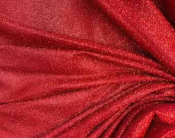 Red Lurex Glitter Fabric, Red Glitter Spandex Knit Fabric by the Yard, Sparkle Red Shimmer Fabric for Evening Gowns, Backdrops, Costumes
