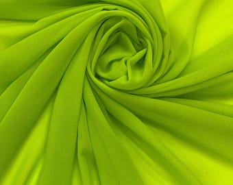 Lime Green Chiffon Fabric By The Yard,  Lime Green Silky Chiffon fabric, Light Weight Sheer Chiffon for Drapes, Bridal Dress, Table Runner