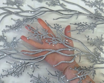 Cristina SILVER GREY Polyester Floral Embroidery With Sequins on